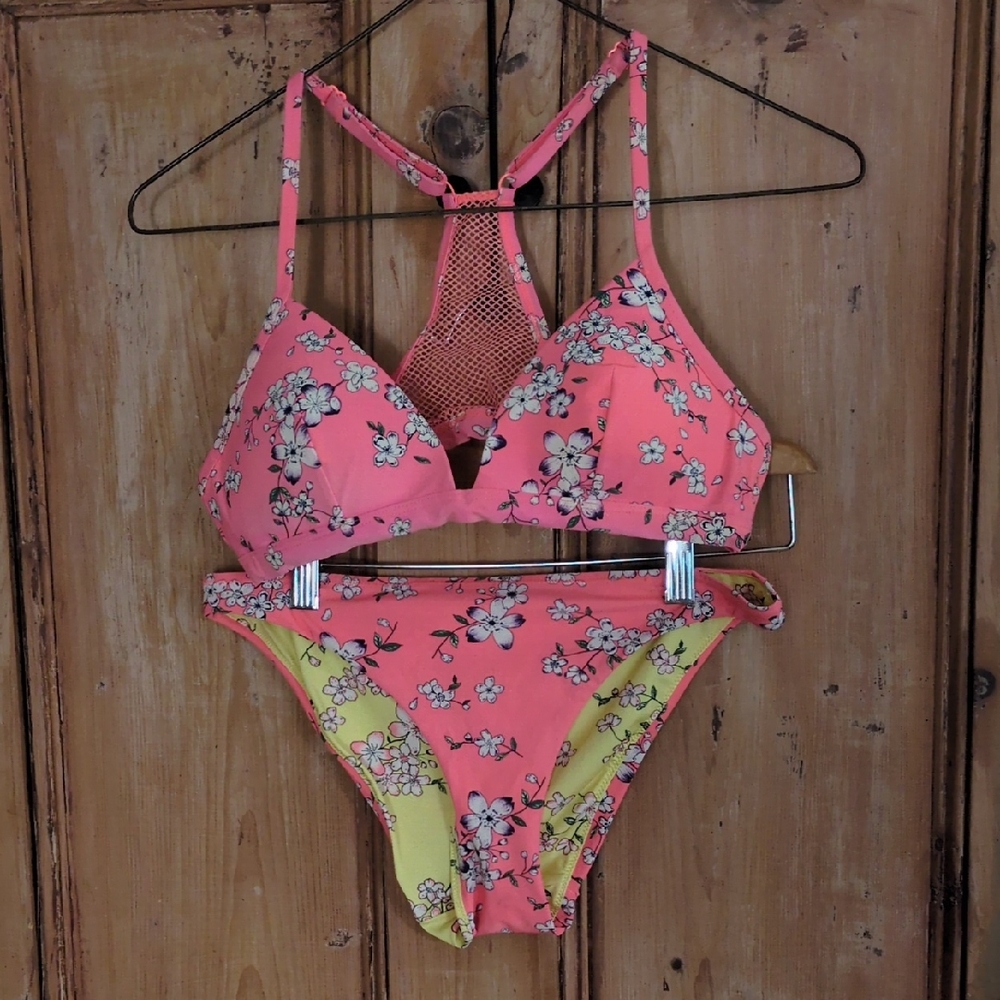 Le Bain Floral Two-Piece Swim Set in Pink & Yellow